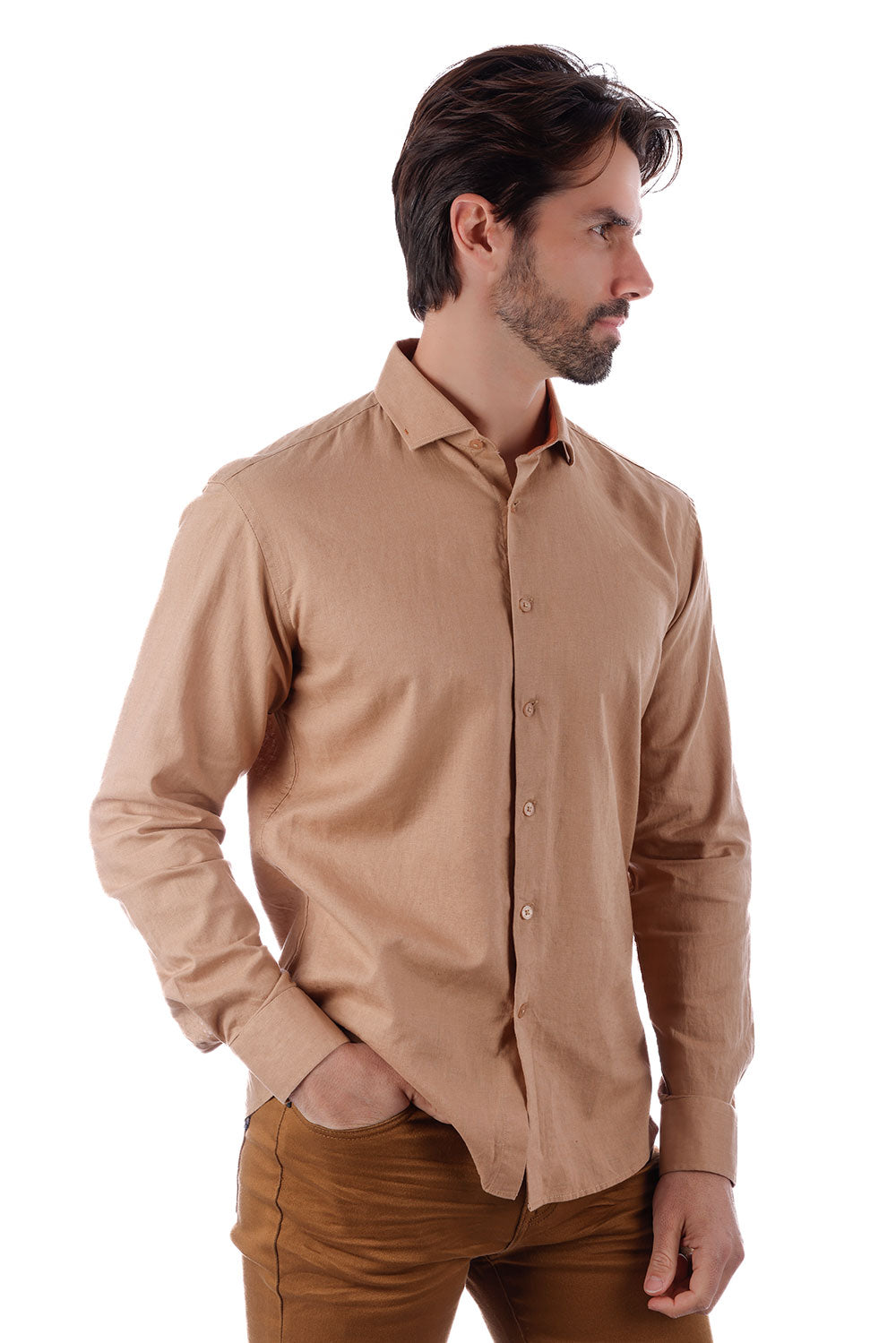 BARABAS Men's Linen Lightweight Button Down Long Sleeve Shirt 4B37 Mocha