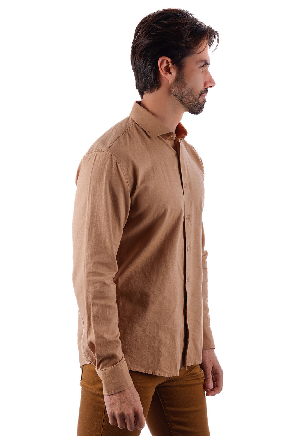 BARABAS Men's Linen Lightweight Button Down Long Sleeve Shirt 4B37 Mocha