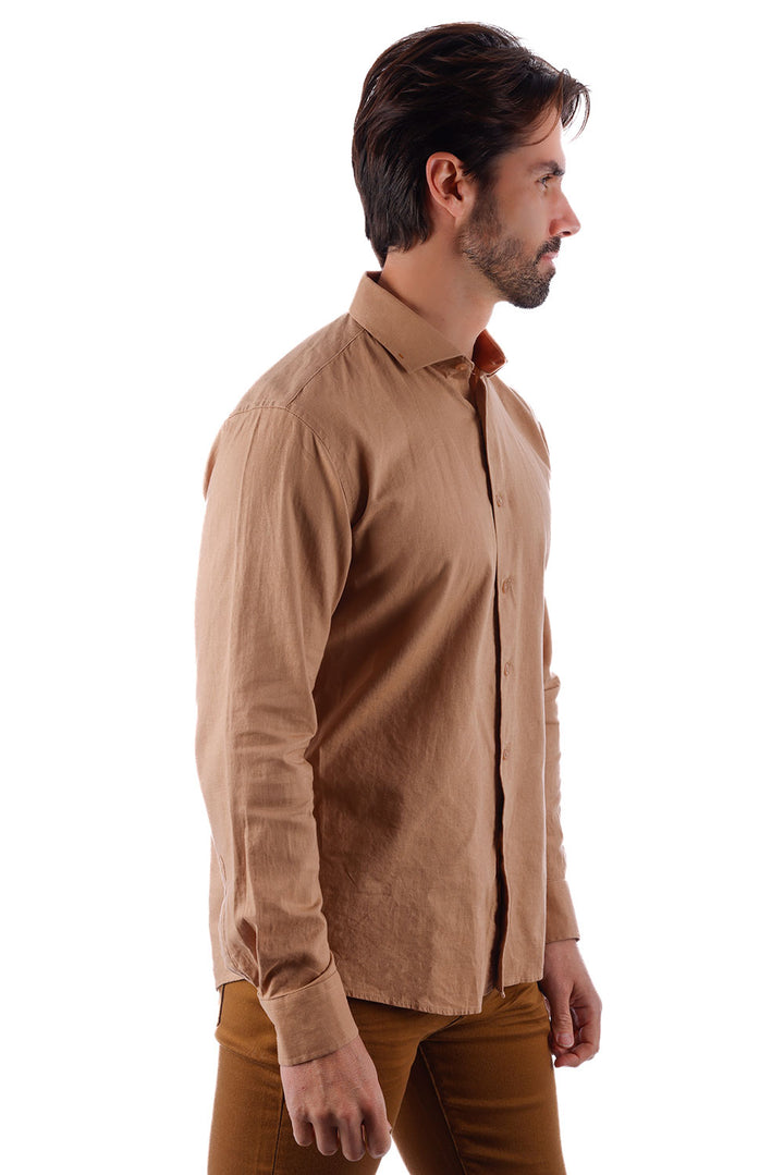 BARABAS Men's Linen Lightweight Button Down Long Sleeve Shirt 4B37 Mocha