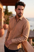 BARABAS Men's Linen Lightweight Button Down Long Sleeve Shirt 4B37 #Color_Mocha