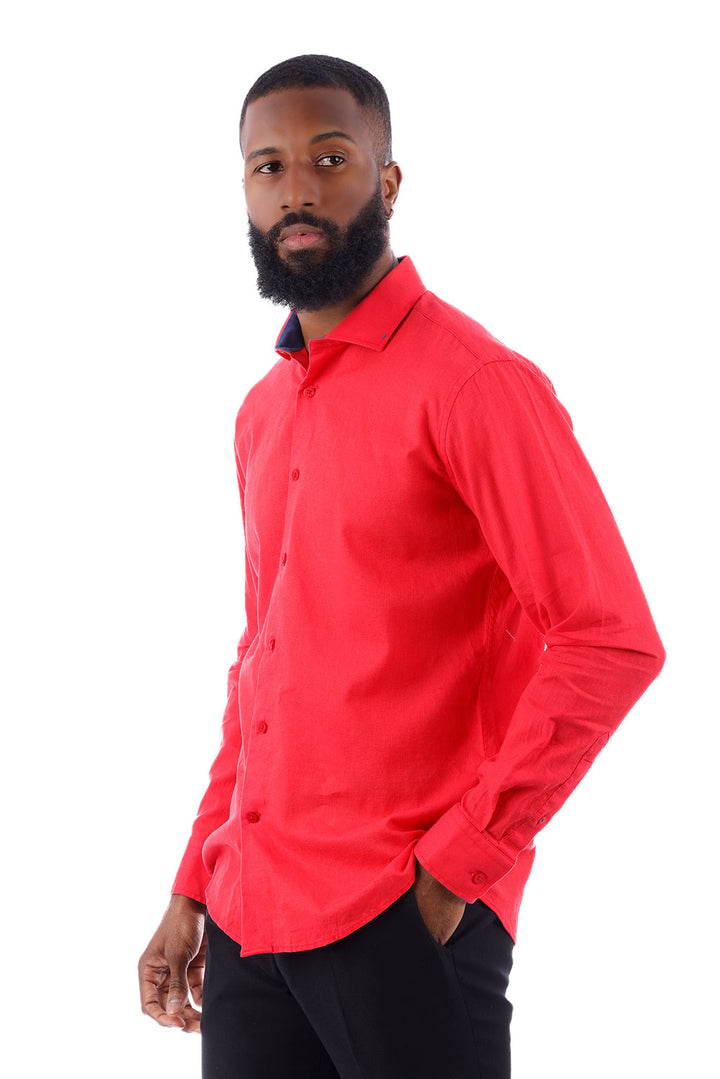 BARABAS Men's Linen Lightweight Button Down Long Sleeve Shirt 4B37 Red