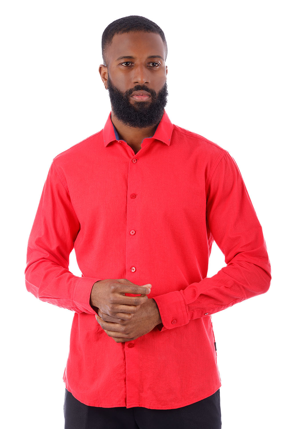 BARABAS Men's Linen Lightweight Button Down Long Sleeve Shirt 4B37 Red