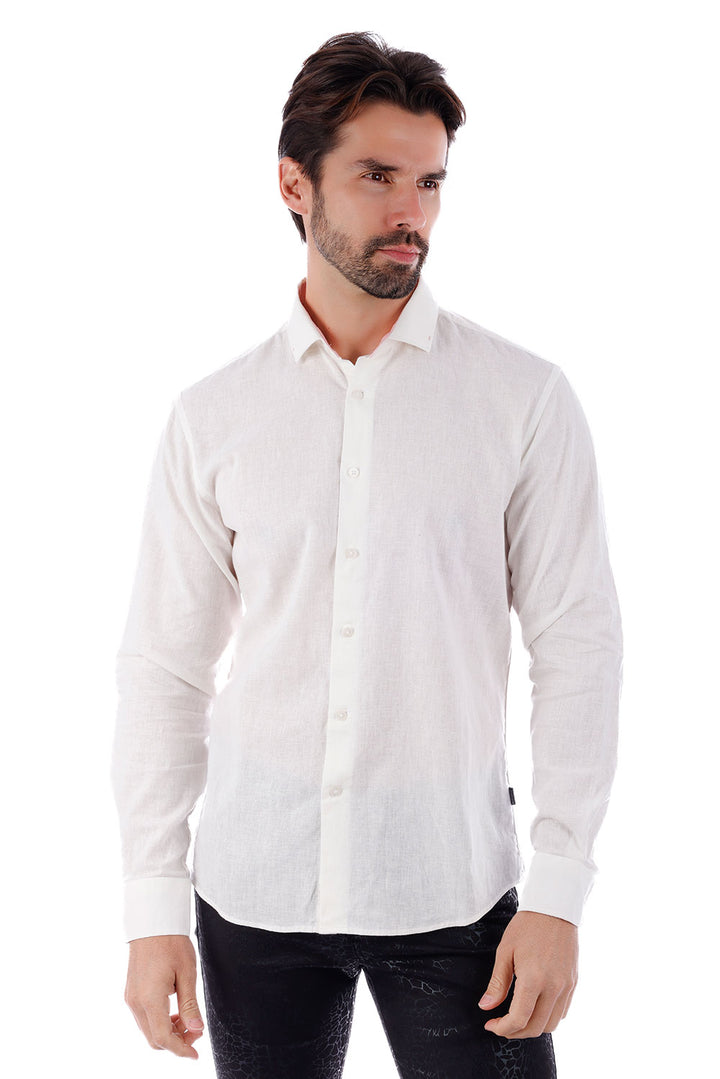 BARABAS Men's Linen Lightweight Button Down Long Sleeve Shirt 4B37 White
