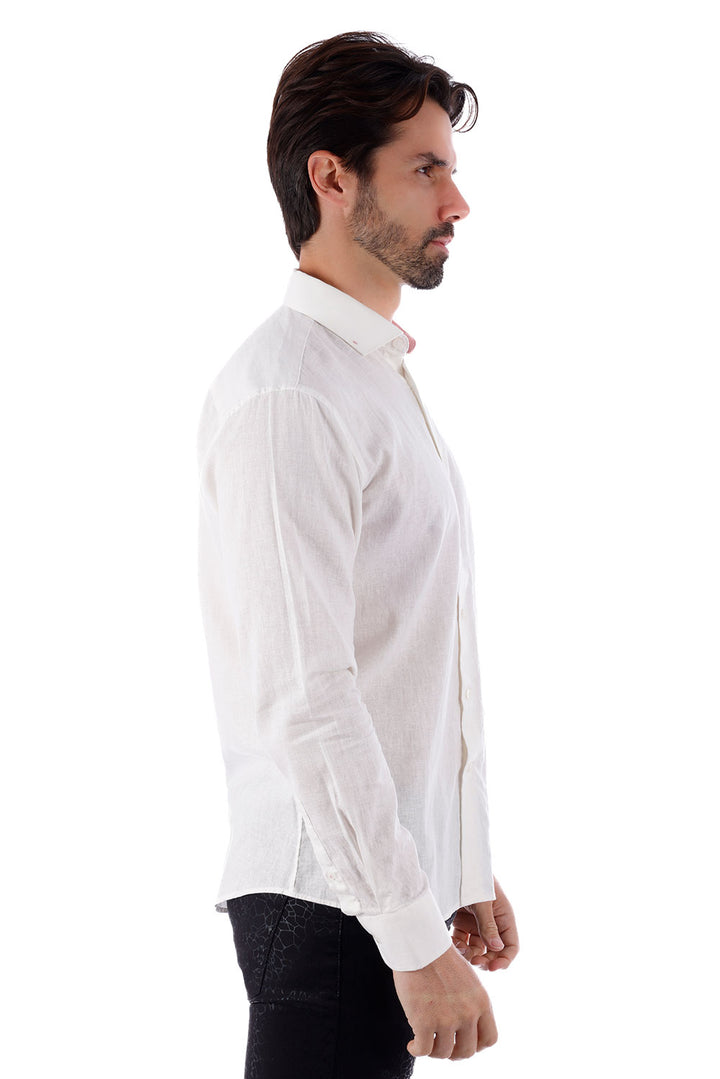 BARABAS Men's Linen Lightweight Button Down Long Sleeve Shirt 4B37 White