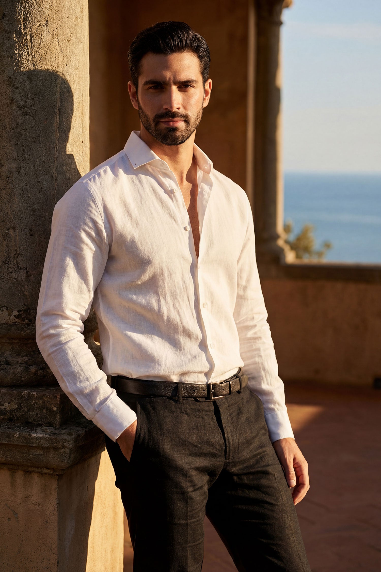 BARABAS Men's Linen Lightweight Button Down Long Sleeve Shirt 4B37 White