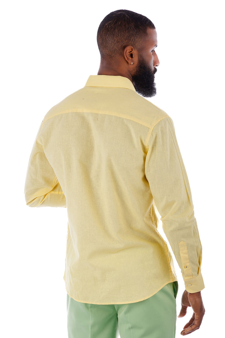 BARABAS Men's Linen Lightweight Button Down Long Sleeve Shirt 4B37 Yellow