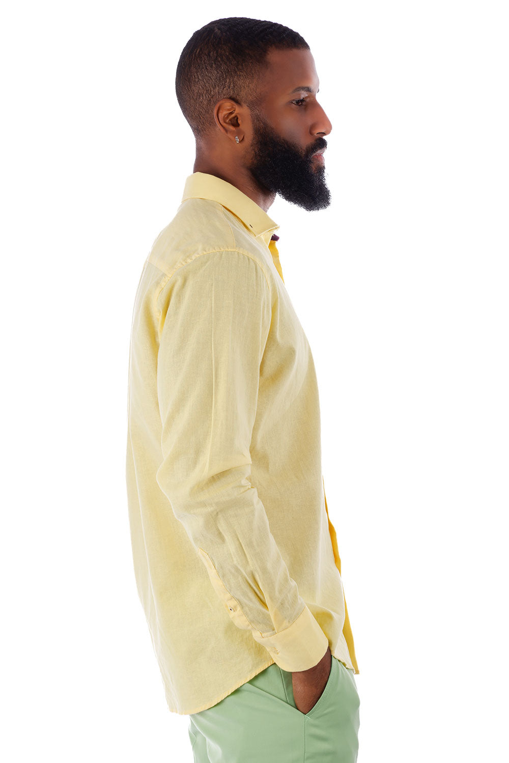 BARABAS Men's Linen Lightweight Button Down Long Sleeve Shirt 4B37 Yellow