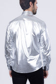 BARABAS Men's Metallic Button Down Long Sleeve Shiny Shirt 4B38 #Color_Silver