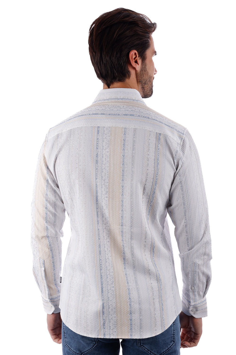 BARABAS Men's Geometric Print Button Down Long Sleeve Shirt 4B41 Tan