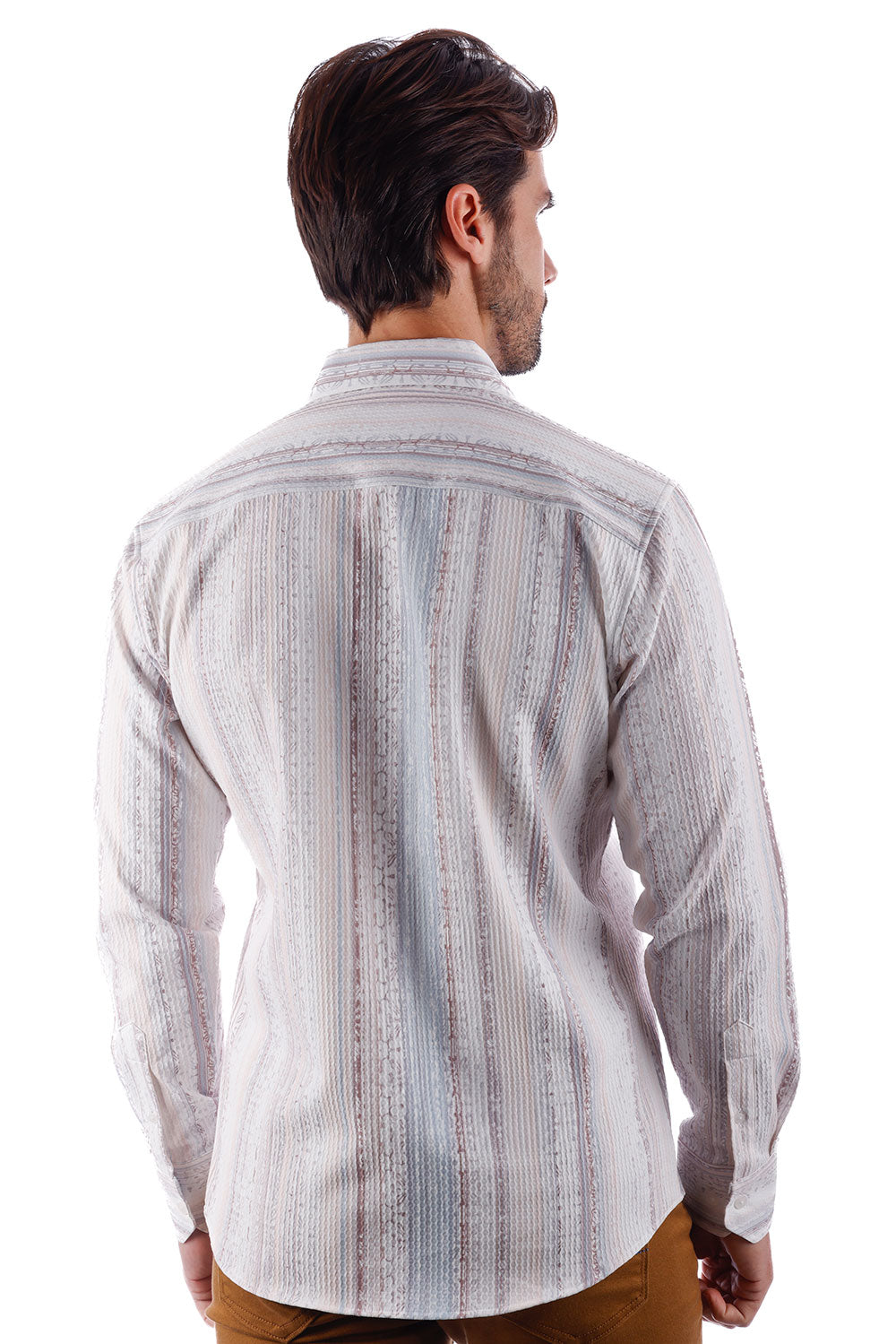 BARABAS Men's Geometric Print Button Down Long Sleeve Shirt 4B41 Wine