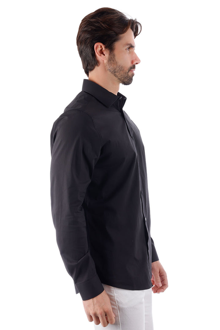 BARABAS Men's Solid Color Button Down Long Sleeve Shirt 4B410 Black
