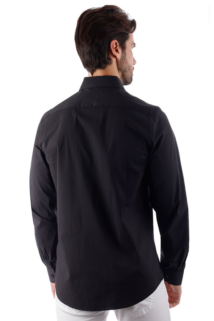BARABAS Men's Solid Color Button Down Long Sleeve Shirt 4B410 Black
