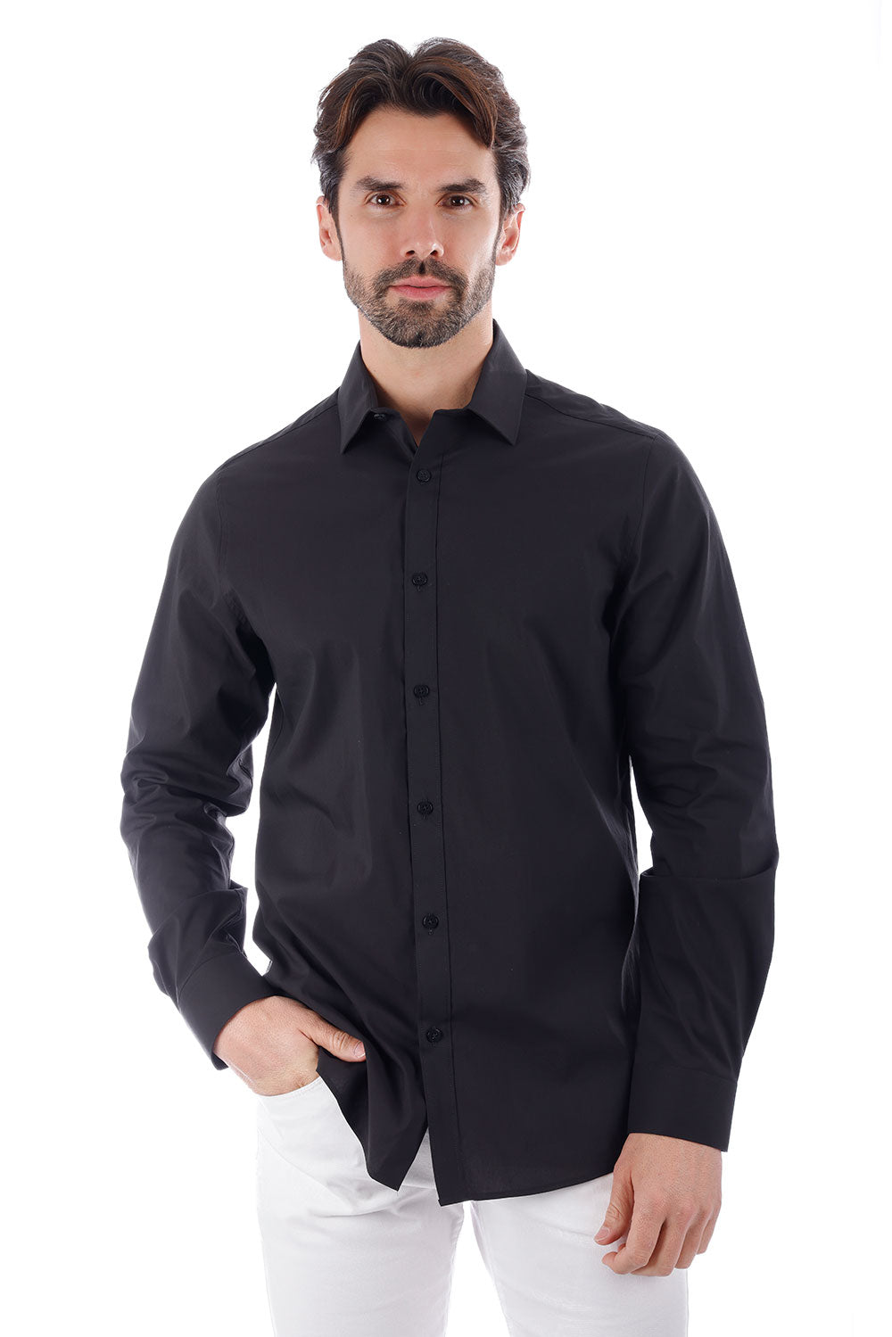 BARABAS Men's Solid Color Button Down Long Sleeve Shirt 4B410 Black