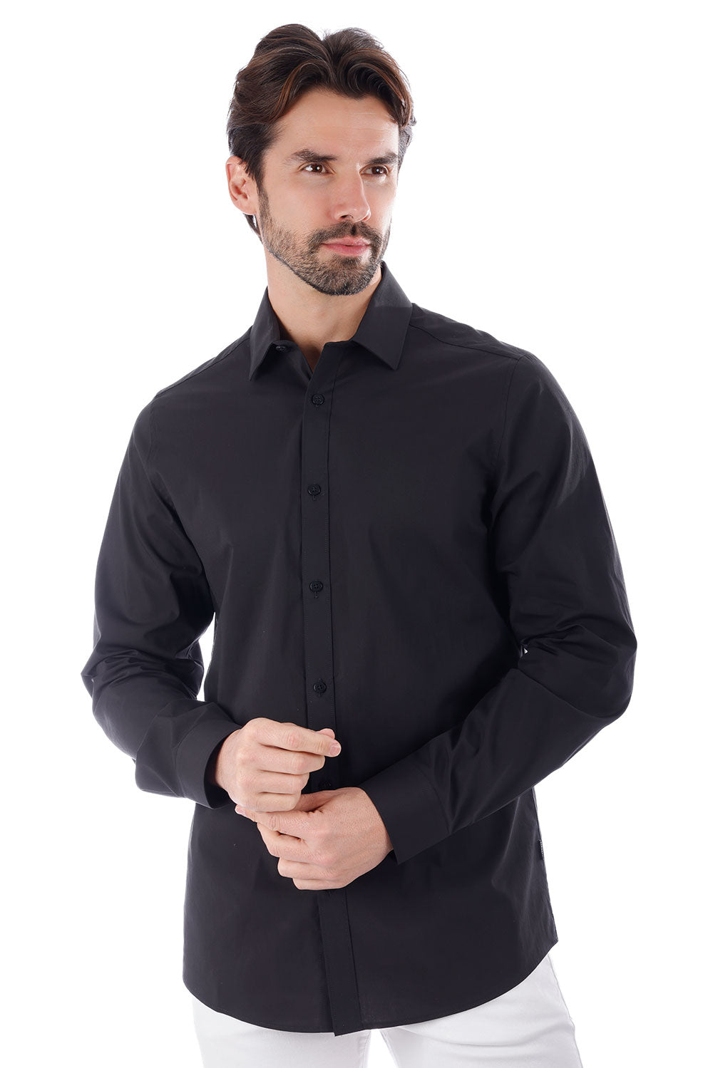 BARABAS Men's Solid Color Button Down Long Sleeve Shirt 4B410 Black