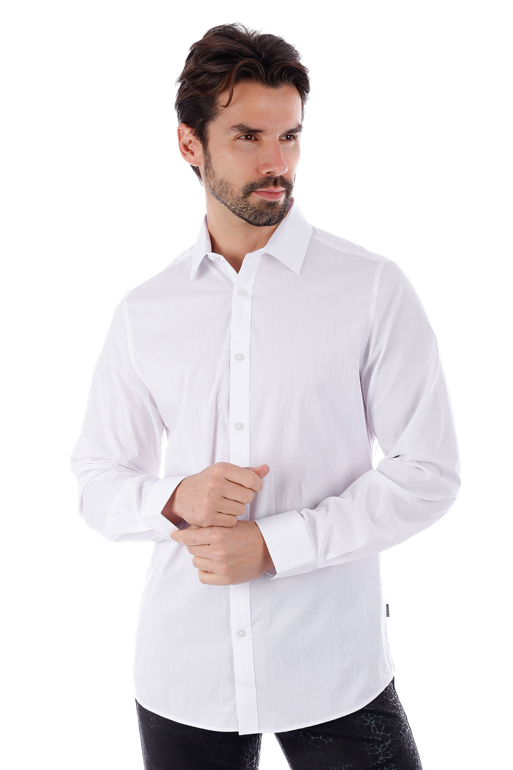 BARABAS Men's Solid Color Button Down Long Sleeve Shirt 4B410 White