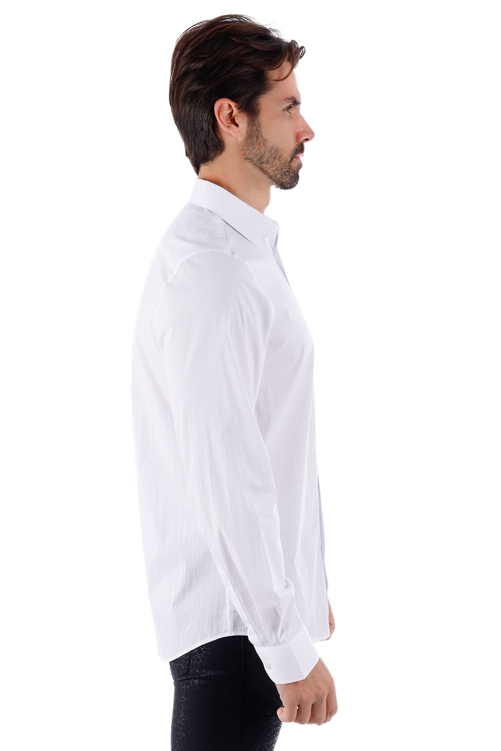BARABAS Men's Solid Color Button Down Long Sleeve Shirt 4B410 White