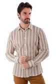 BARABAS Men's Knitted Fabric Button Down Long Sleeve Shirt 4B42 #Color_Beige Green