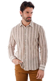 BARABAS Men's Knitted Fabric Button Down Long Sleeve Shirt 4B42 #Color_Beige Green