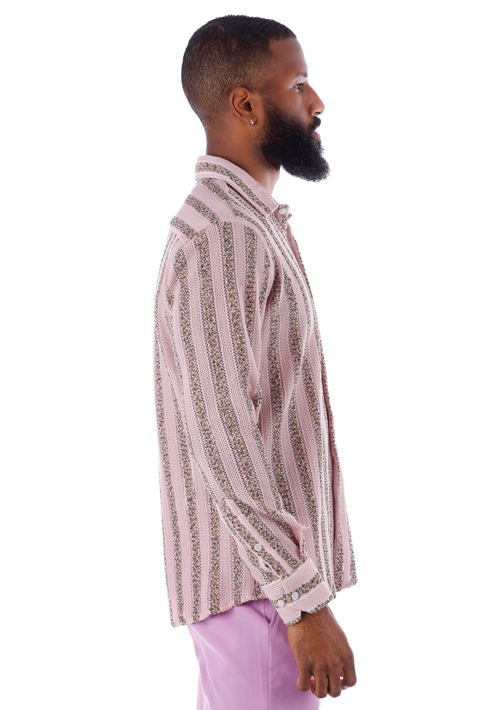 BARABAS Men's Knitted Fabric Button Down Long Sleeve Shirt 4B42 Purple
