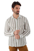 BARABAS Men's Knitted Fabric Button Down Long Sleeve Shirt 4B42 #Color_White Green