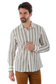 BARABAS Men's Knitted Fabric Button Down Long Sleeve Shirt 4B42 #Color_White Green