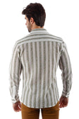 BARABAS Men's Knitted Fabric Button Down Long Sleeve Shirt 4B42 #Color_White Green