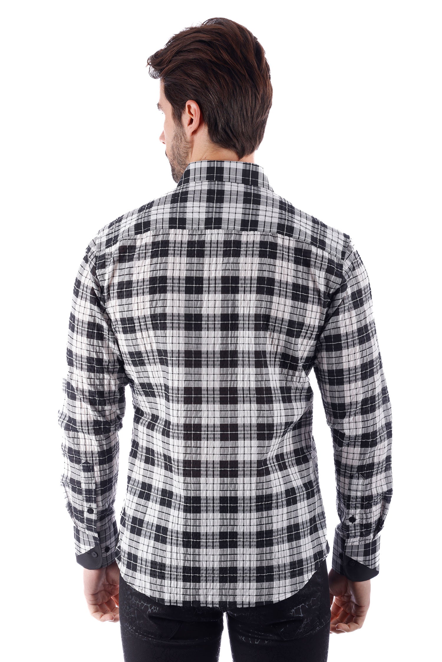 Barabas Men's Plaid Button Down Long Sleeve Shirts 4B47 Black White