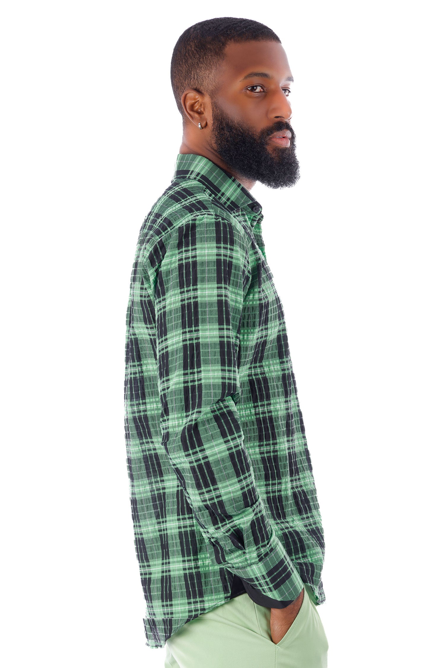 Barabas Men's Plaid Button Down Long Sleeve Shirts 4B47 Green Black