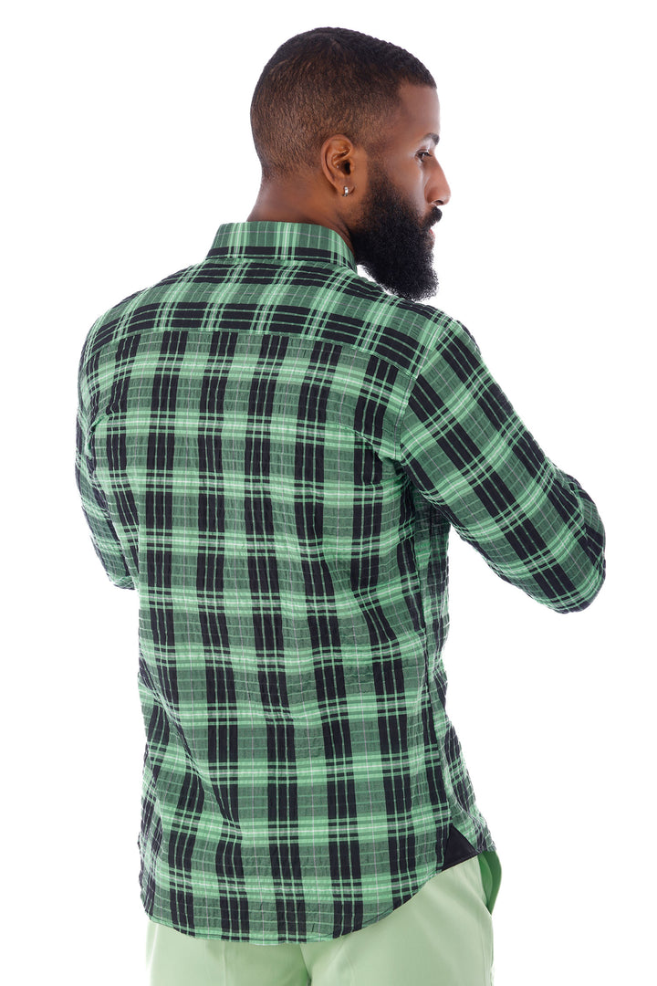 Barabas Men's Plaid Button Down Long Sleeve Shirts 4B47 Green Black