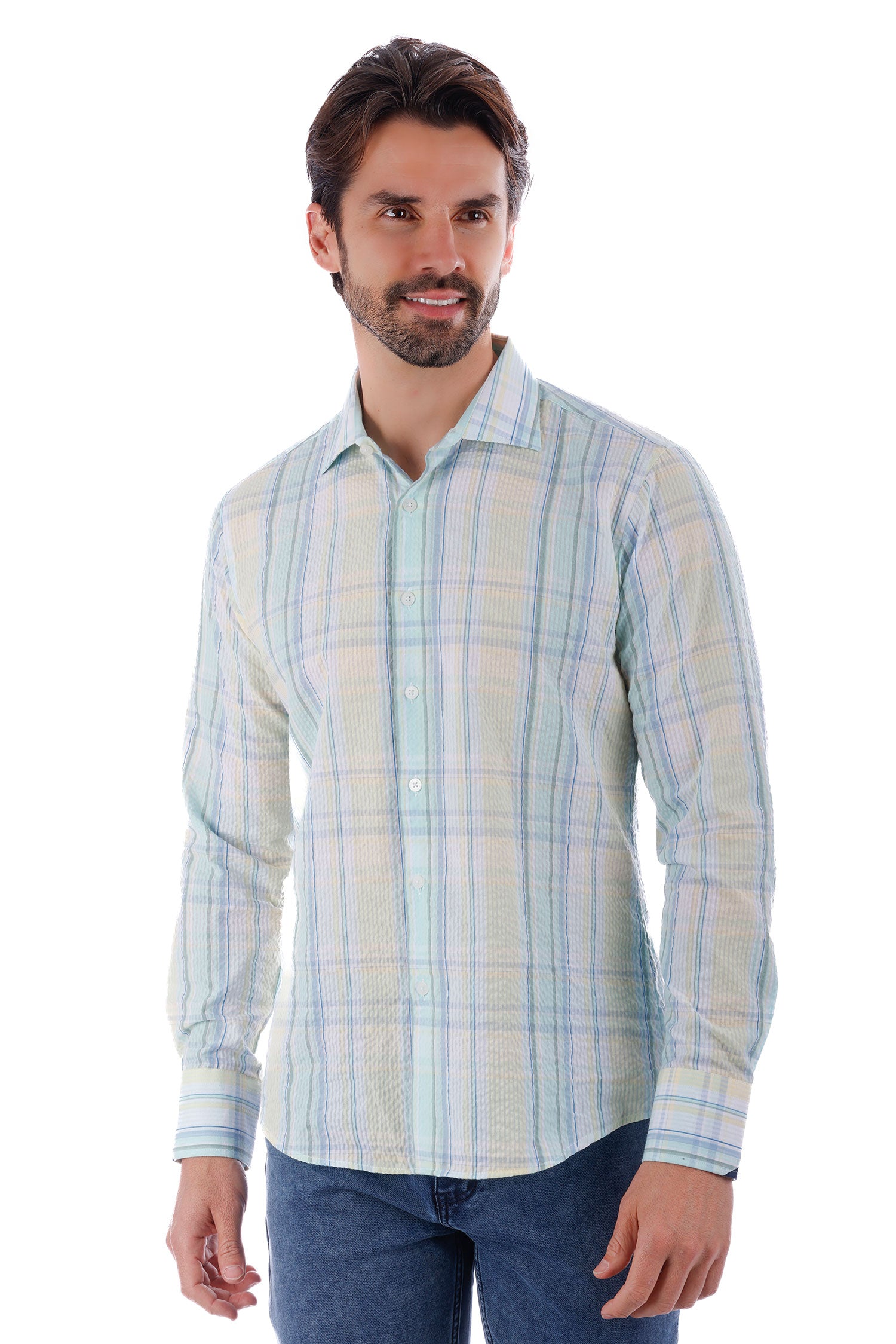 Barabas Men's Plaid Button Down Long Sleeve Shirts 4B47 Green Yellow