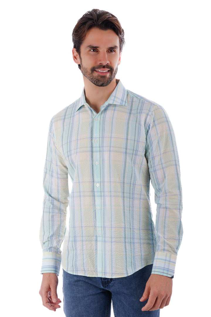 Barabas Men's Plaid Button Down Long Sleeve Shirts 4B47 Green Yellow