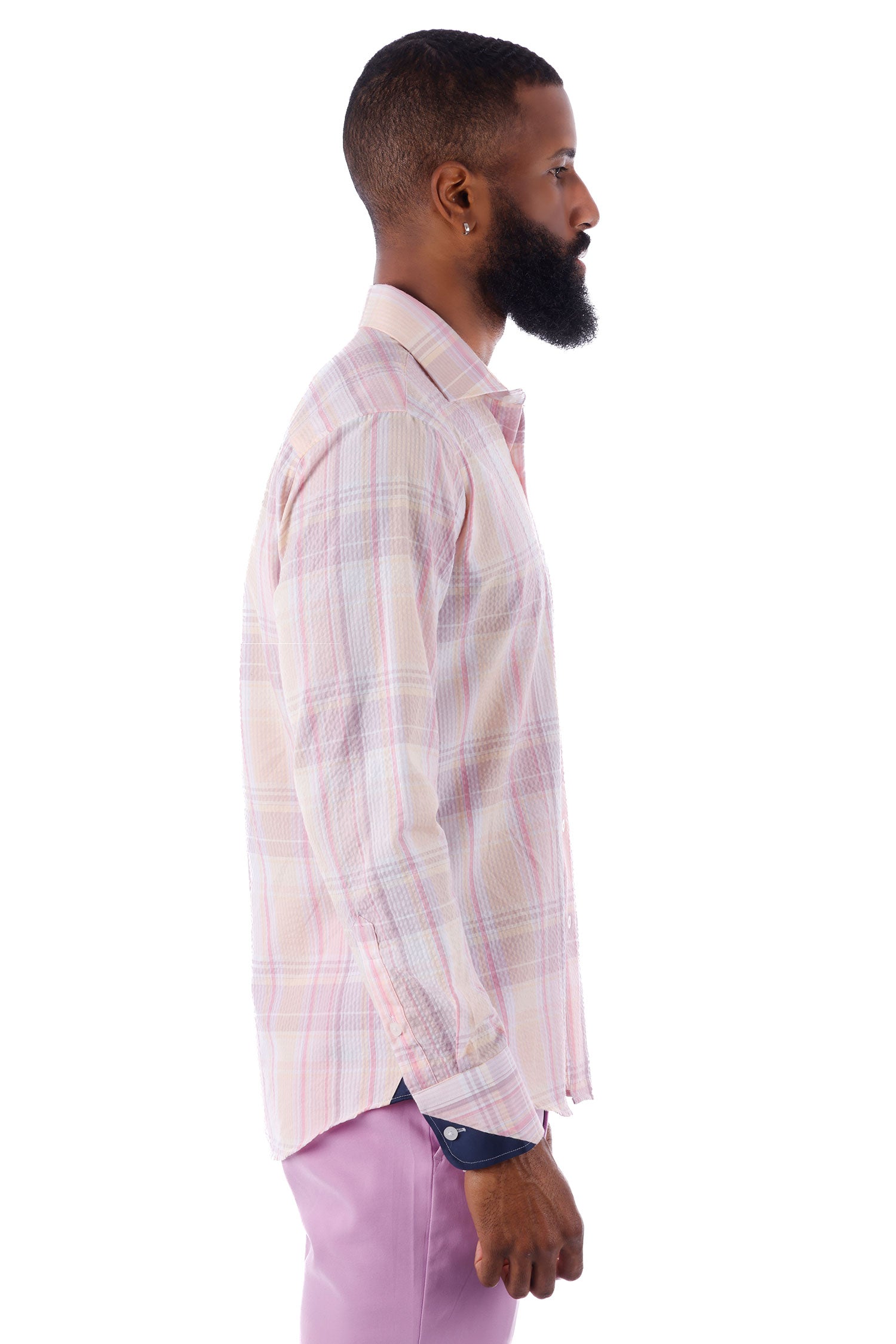 Barabas Men's Plaid Button Down Long Sleeve Shirts 4B47 Pink