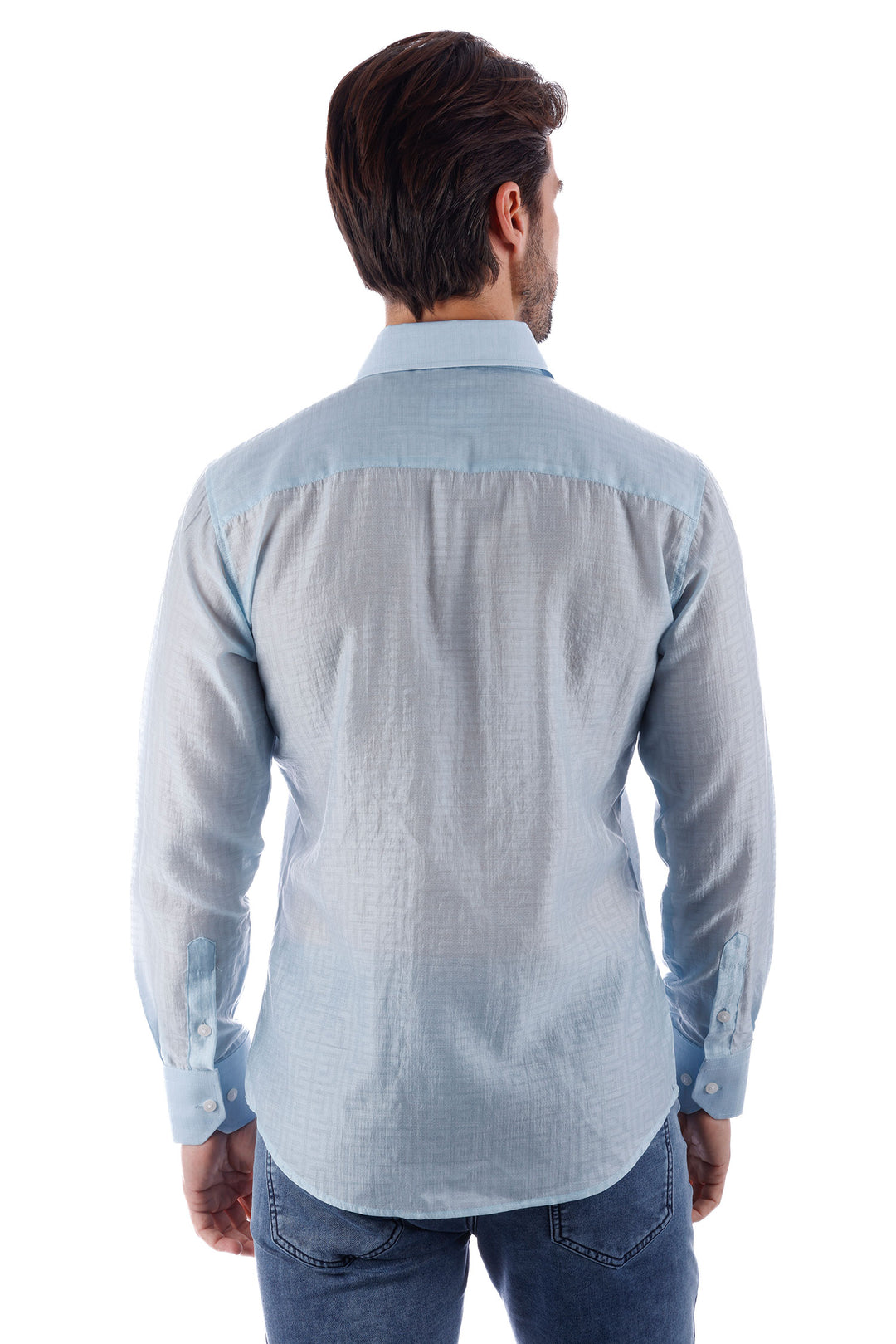 Barabas Men's Greek Key Pattern Stretch Long Sleeve Shirts 4B48 Sky Blue