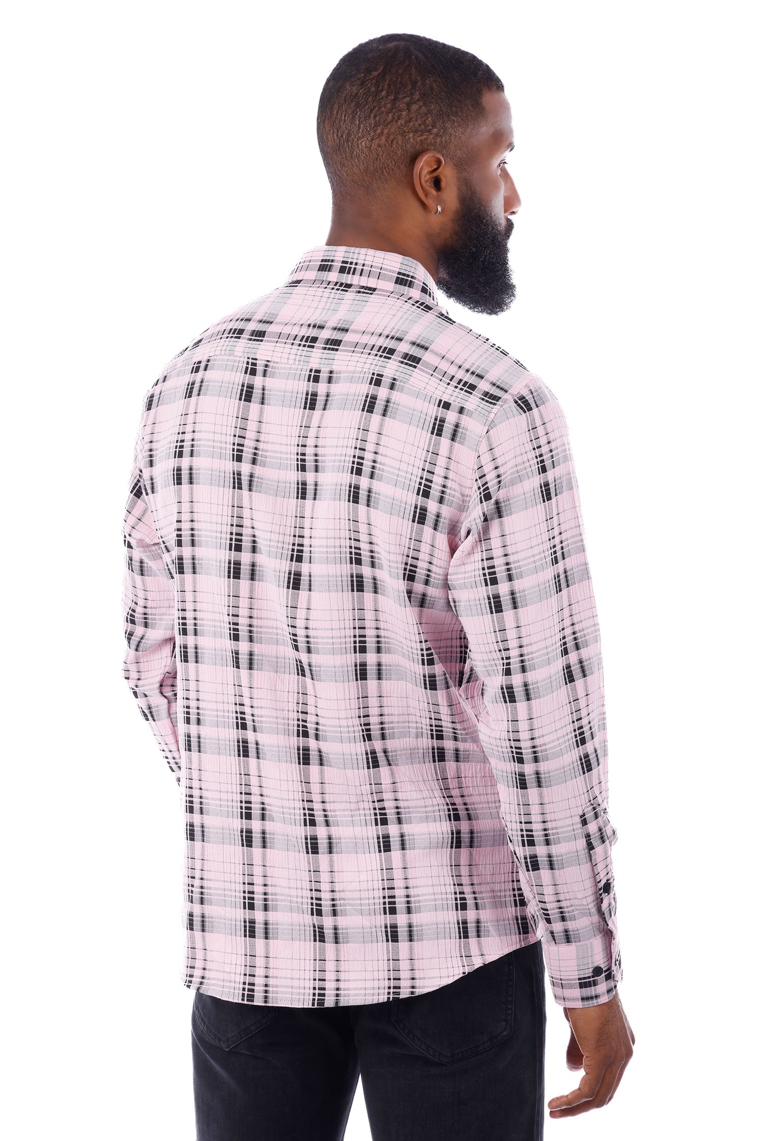 Barabas Men's Plaid Checkered Button Down Long Sleeve Shirts 4B49 Pink Black