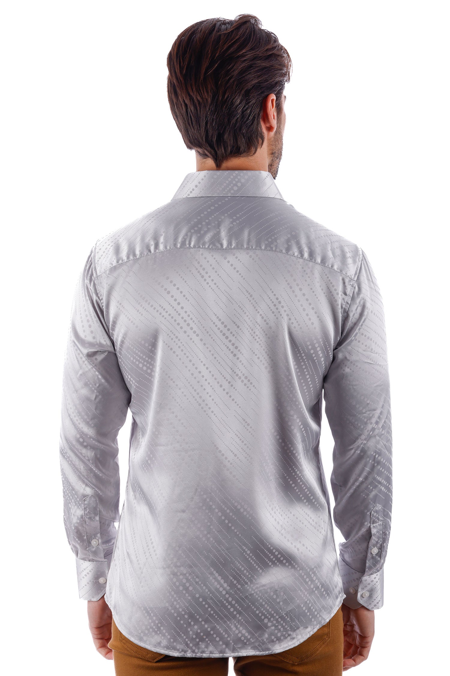 Barabas Men's Symmetrical Circular Pattern Long Sleeve Shirts 4B56 Silver