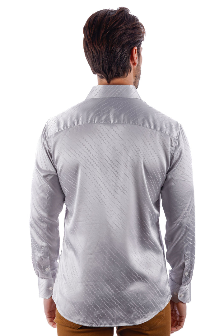 Barabas Men's Symmetrical Circular Pattern Long Sleeve Shirts 4B56 Silver