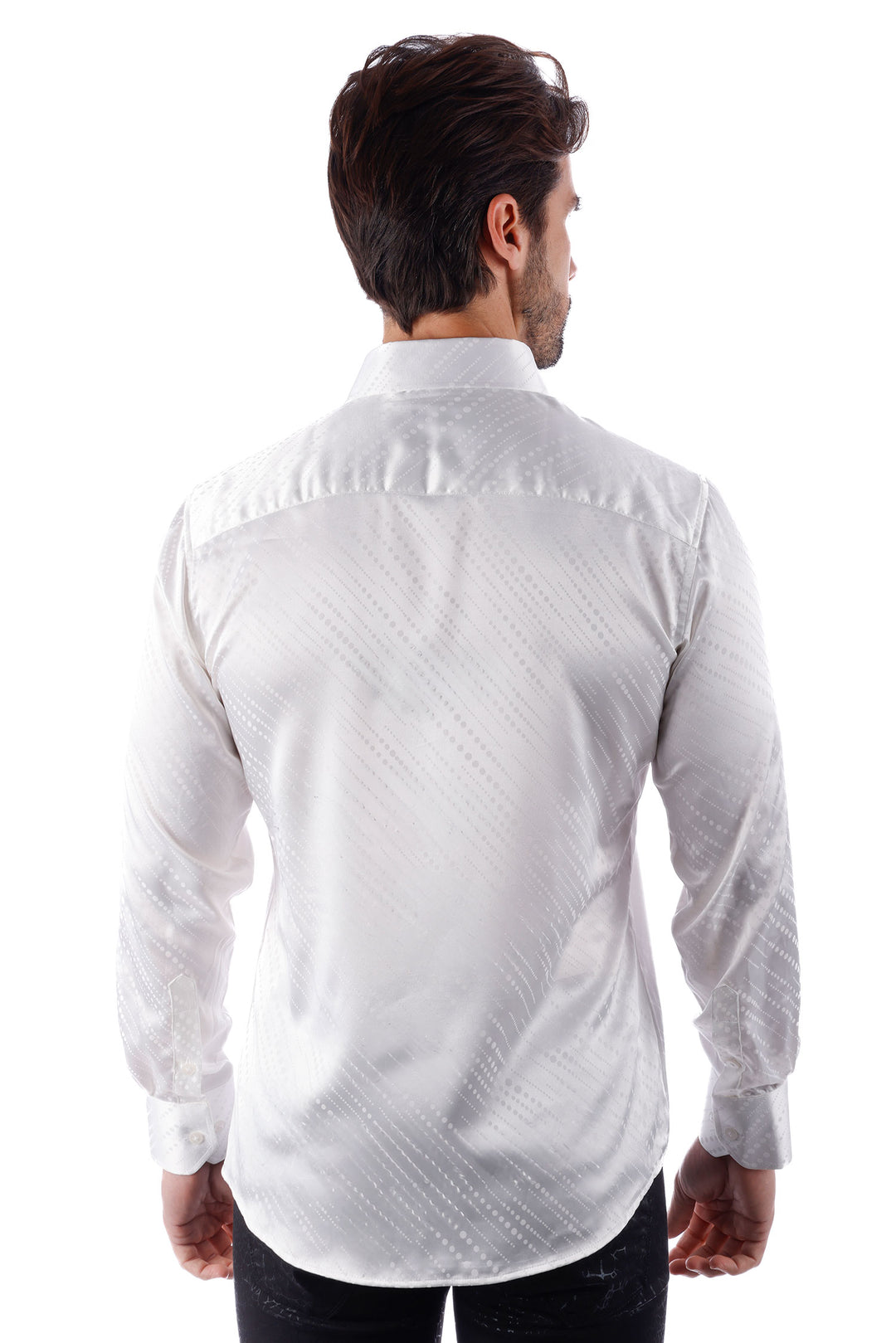 Barabas Men's Symmetrical Circular Pattern Long Sleeve Shirts 4B56 WhiteBarabas Men's Symmetrical Circular Pattern Long Sleeve Shirts 4B56 White