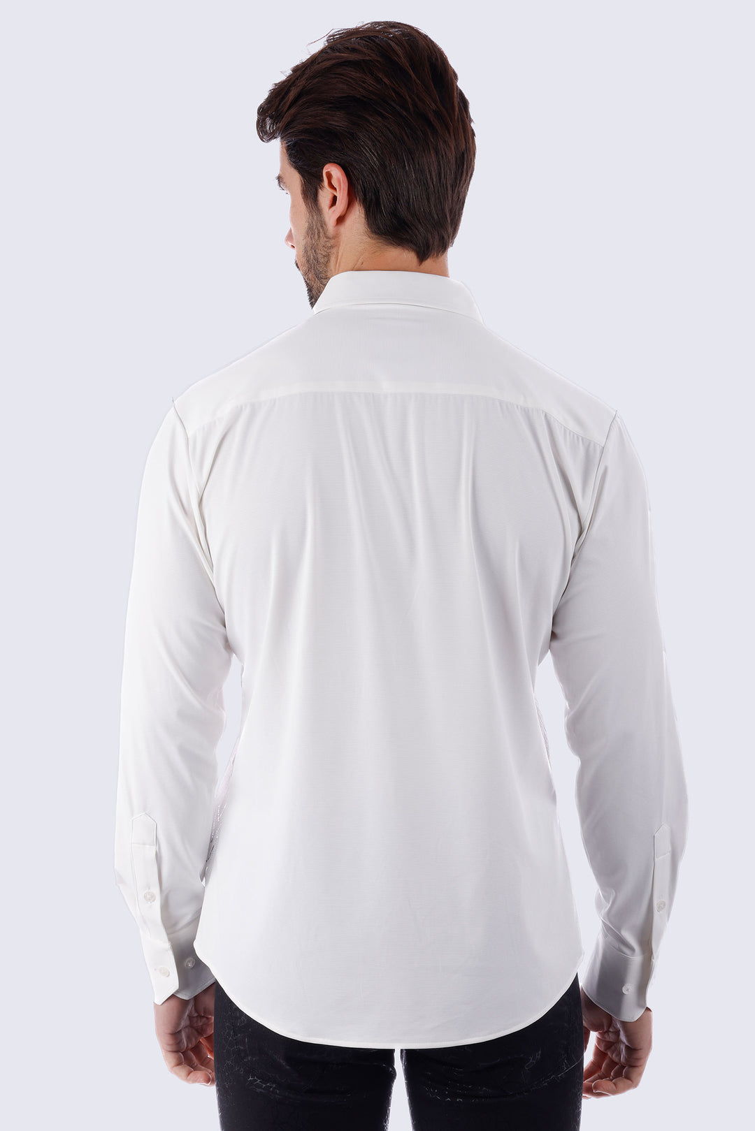 Barabas Men's Geometric Stretch See-through Long Sleeve Shirts 4B60 White