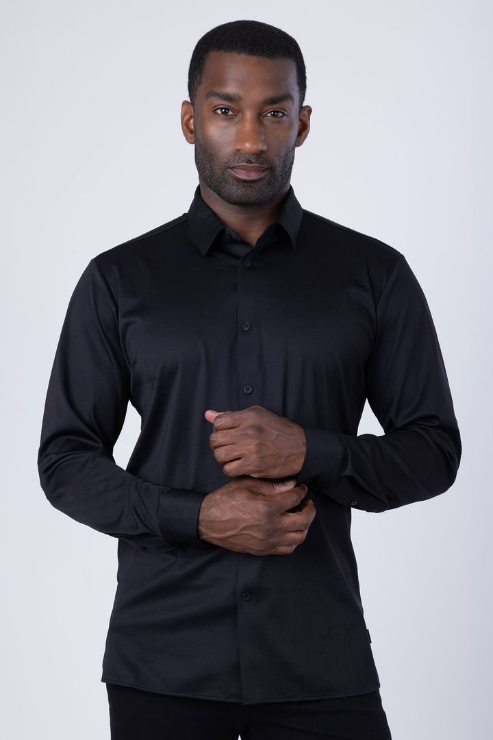 Barabas Men's Slim-fit Stretch Button Down Long Sleeve Shirts 4B61 Black