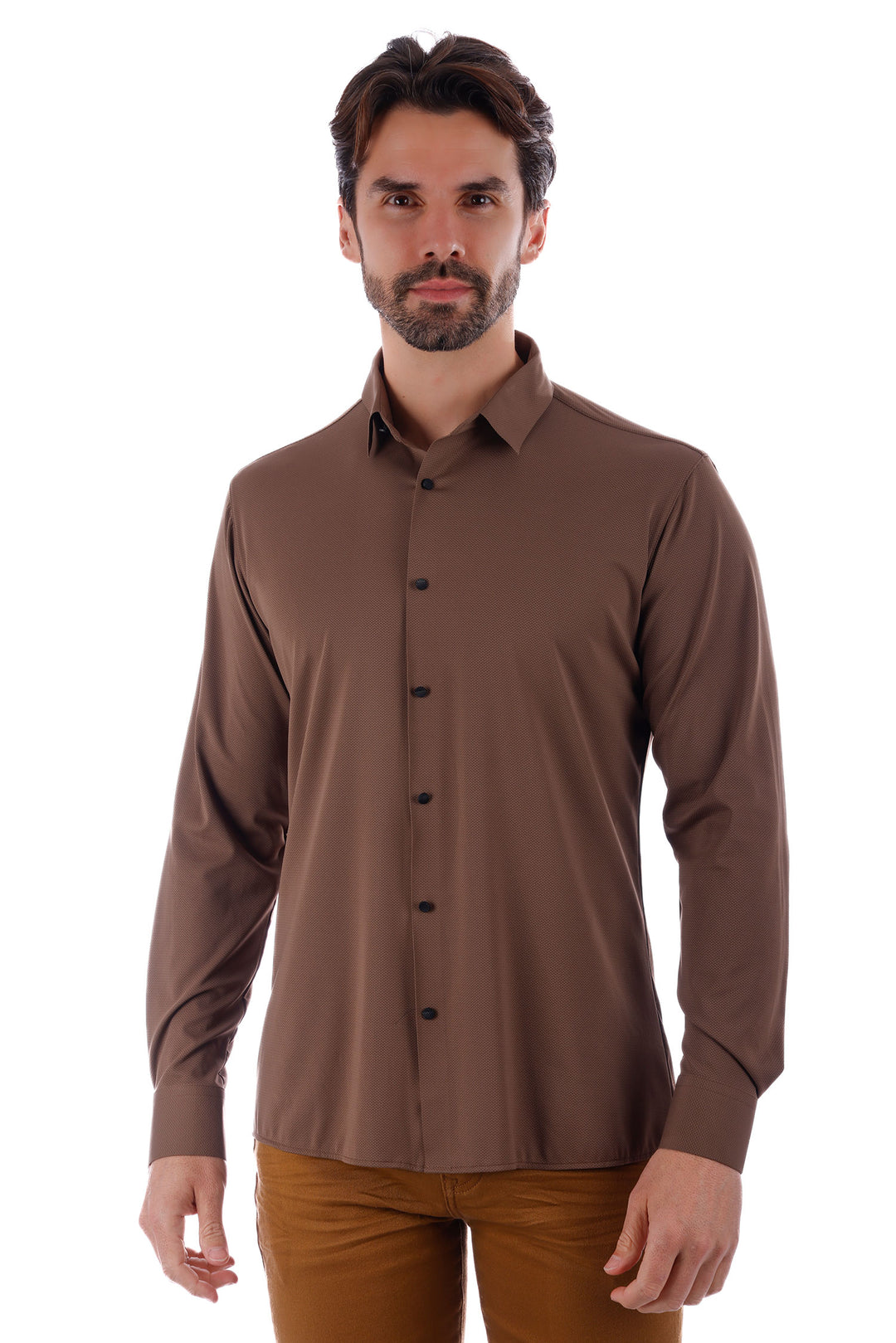 Barabas Men's Slim-fit Stretch Button Down Long Sleeve Shirts 4B61 Latte