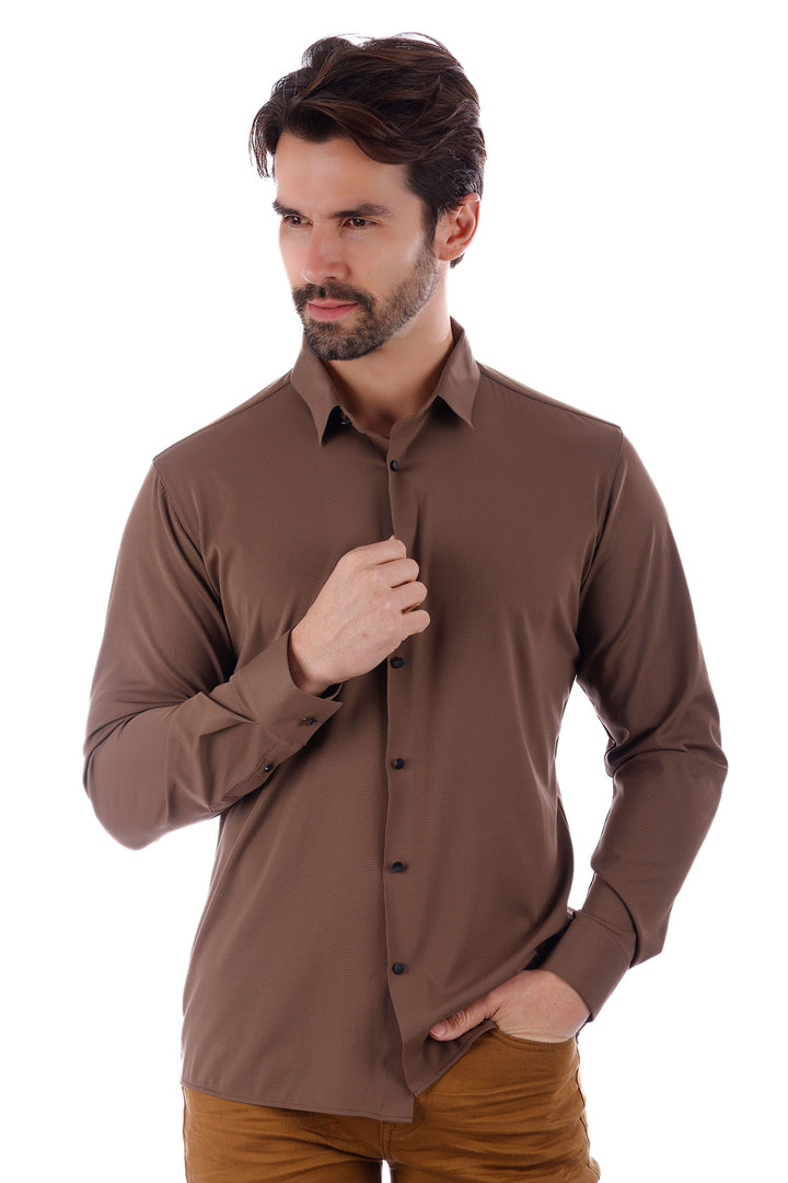 Barabas Men's Slim-fit Stretch Button Down Long Sleeve Shirts 4B61 Latte