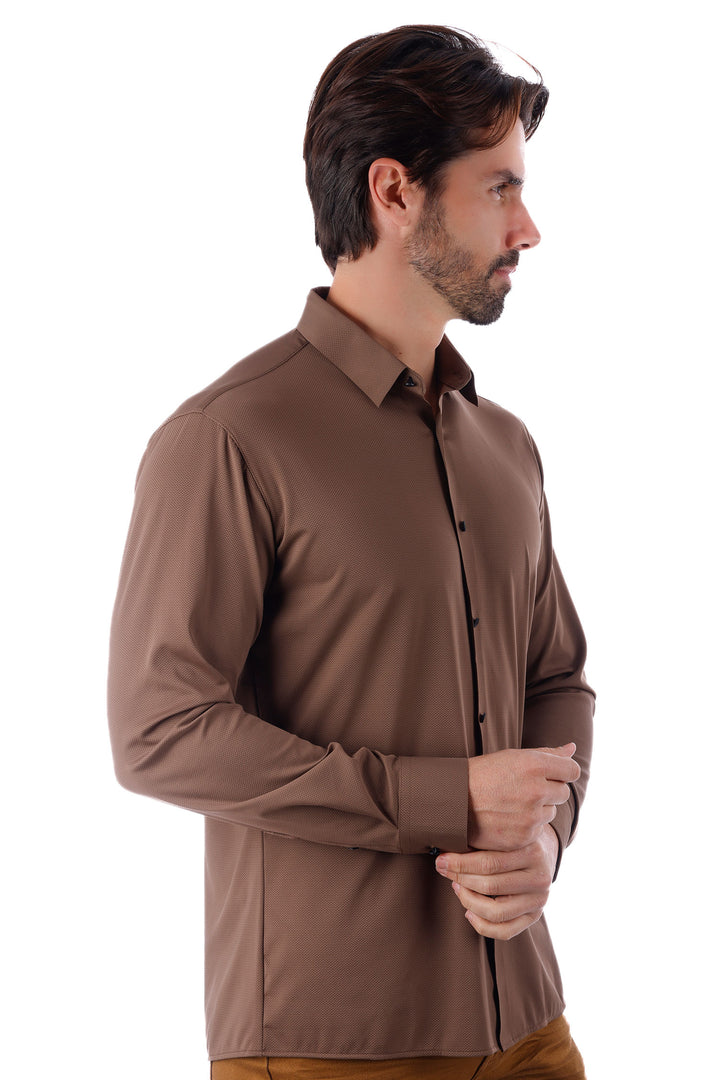 Barabas Men's Slim-fit Stretch Button Down Long Sleeve Shirts 4B61 Latte