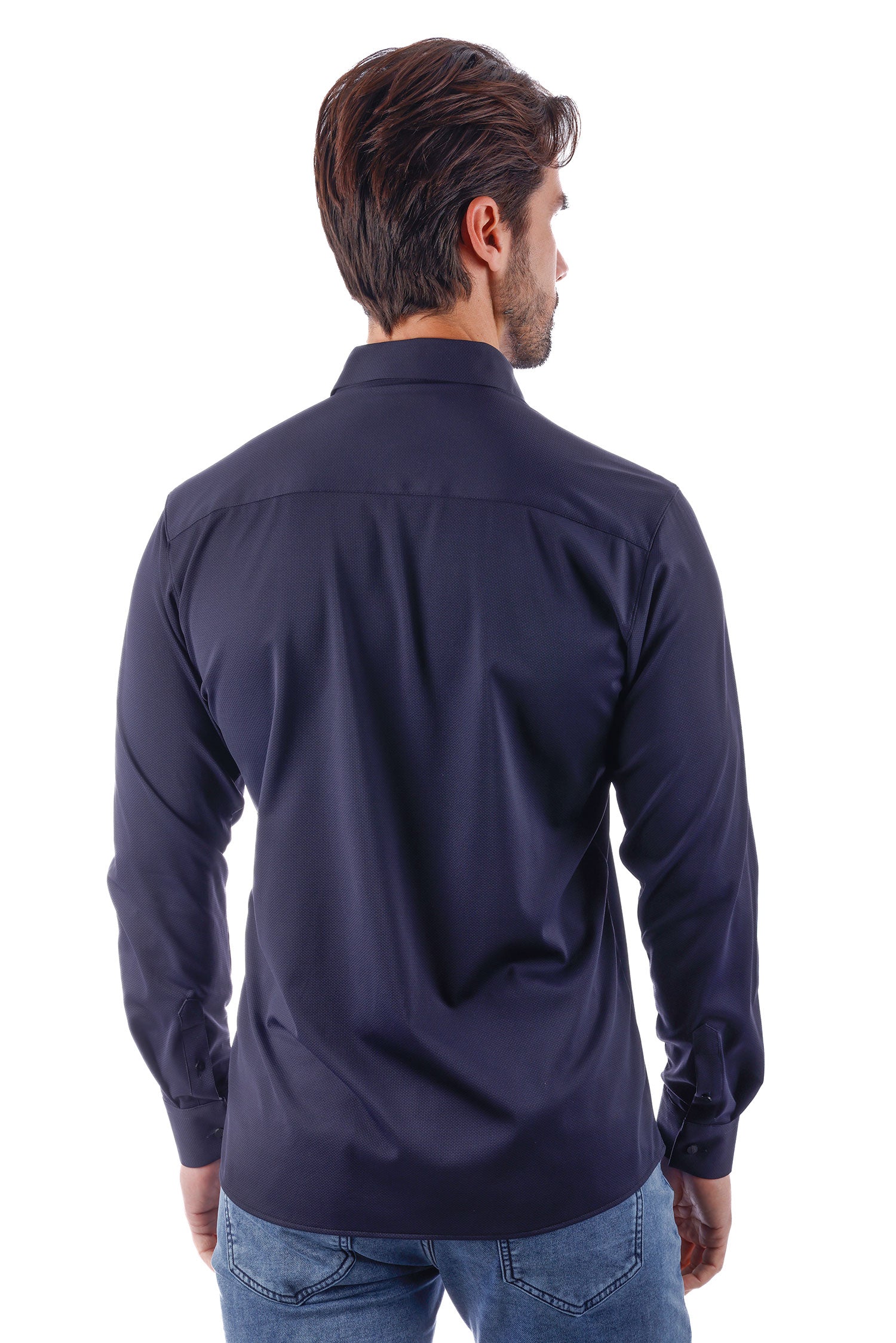 Barabas Men's Slim-fit Stretch Button Down Long Sleeve Shirts 4B61 Navy