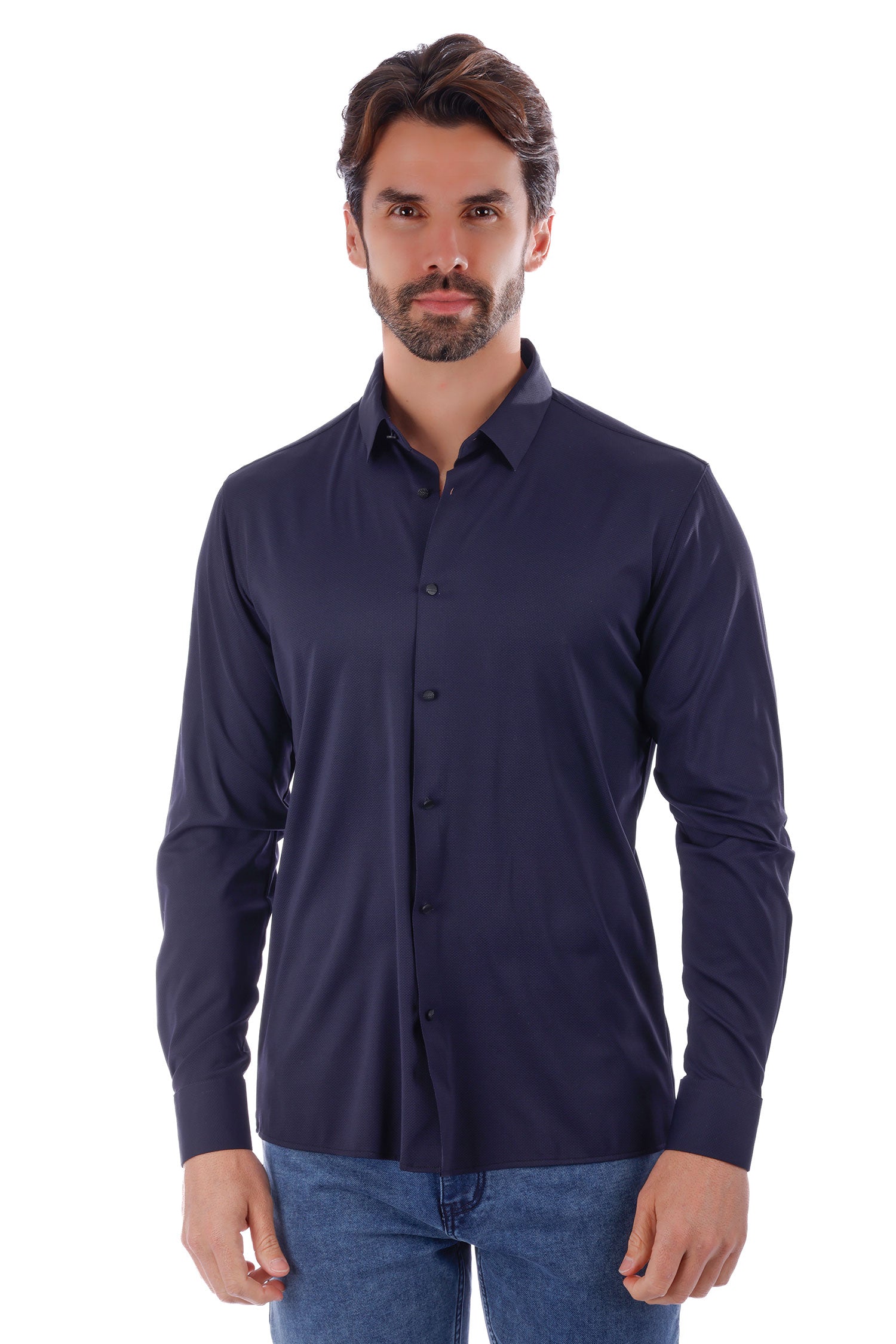 Barabas Men's Slim-fit Stretch Button Down Long Sleeve Shirts 4B61 Navy