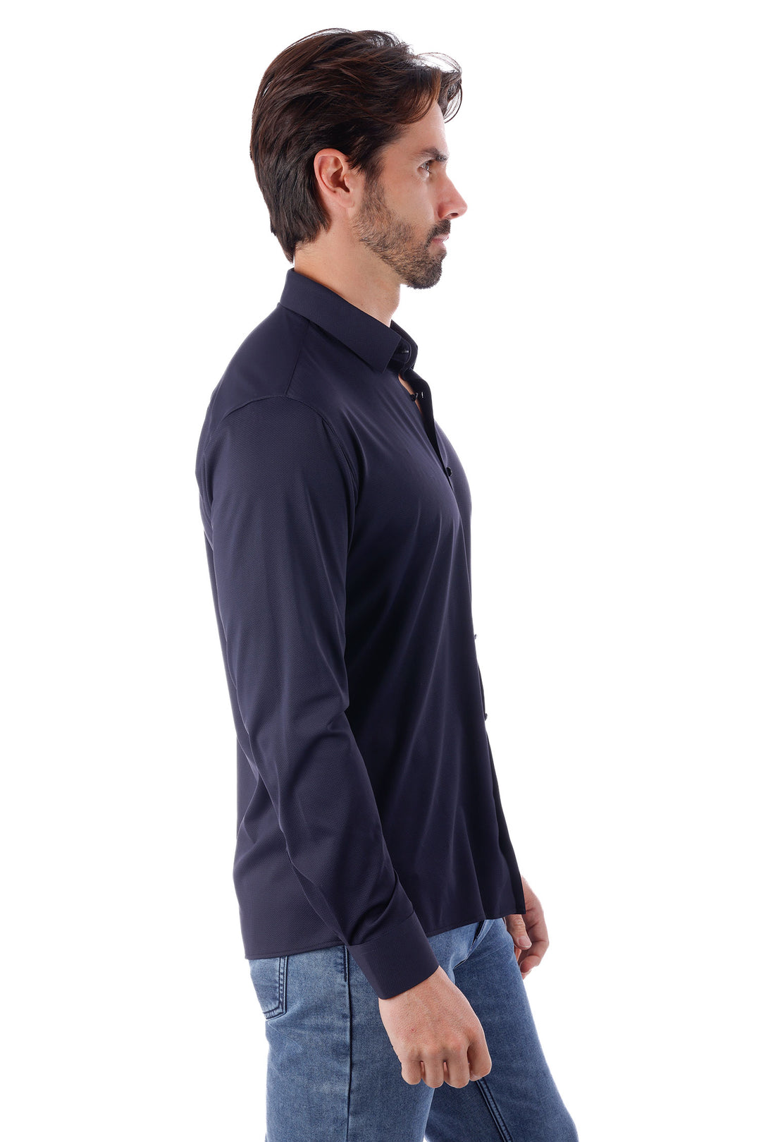 Barabas Men's Slim-fit Stretch Button Down Long Sleeve Shirts 4B61 Navy