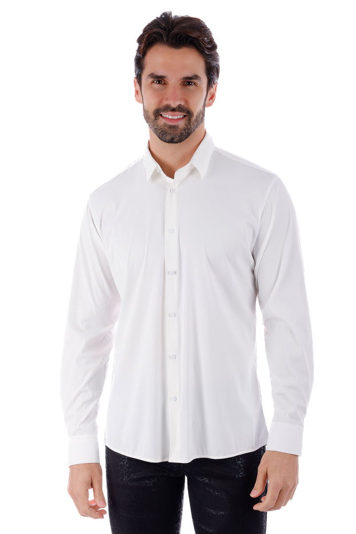 Barabas Men's Slim-fit Stretch Button Down Long Sleeve Shirts 4B61 White