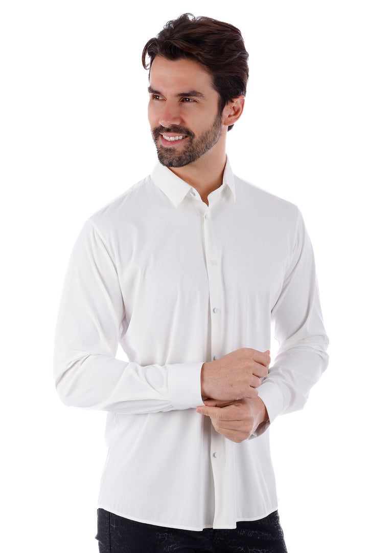 Barabas Men's Slim-fit Stretch Button Down Long Sleeve Shirts 4B61 White