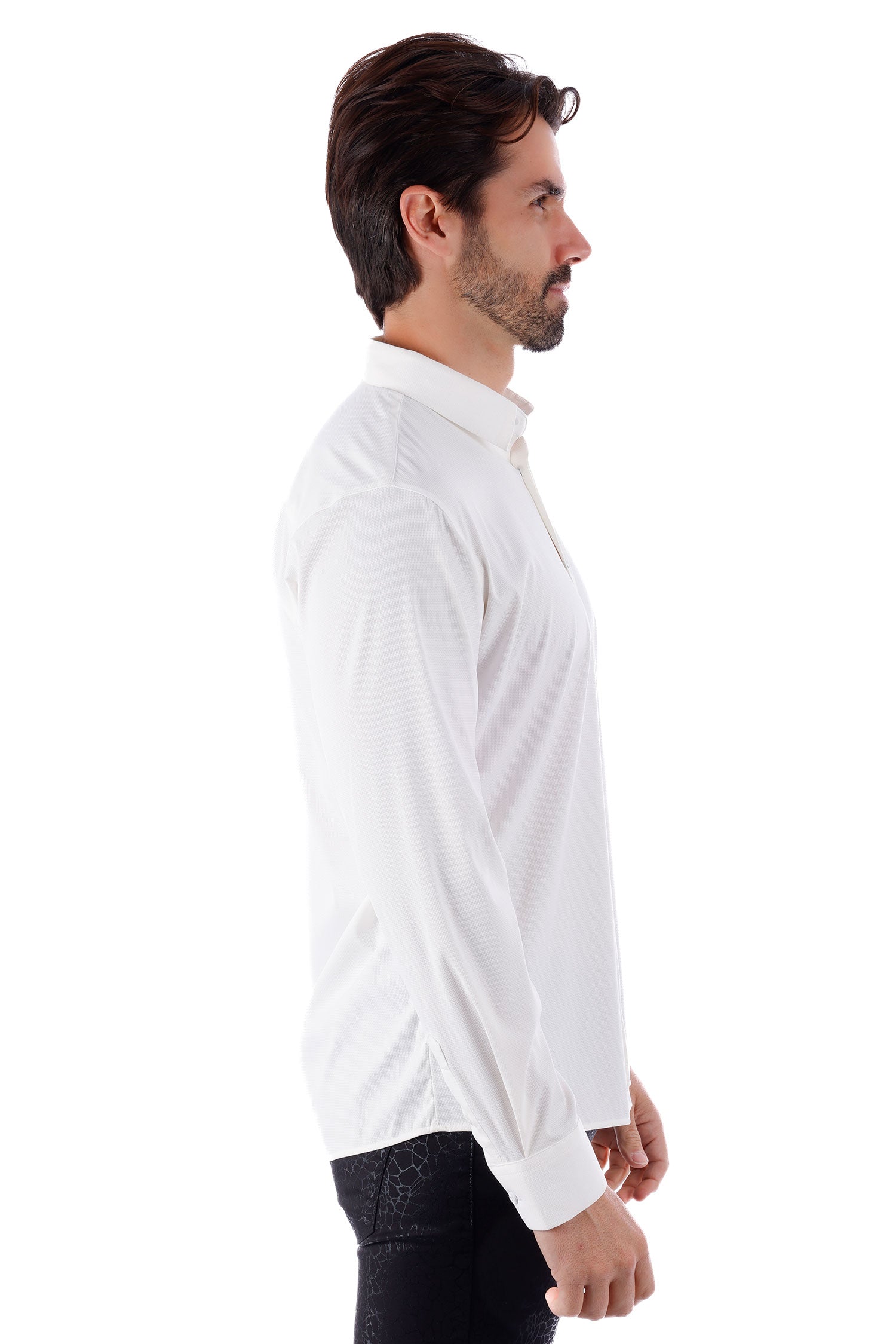 Barabas Men's Slim-fit Stretch Button Down Long Sleeve Shirts 4B61 White