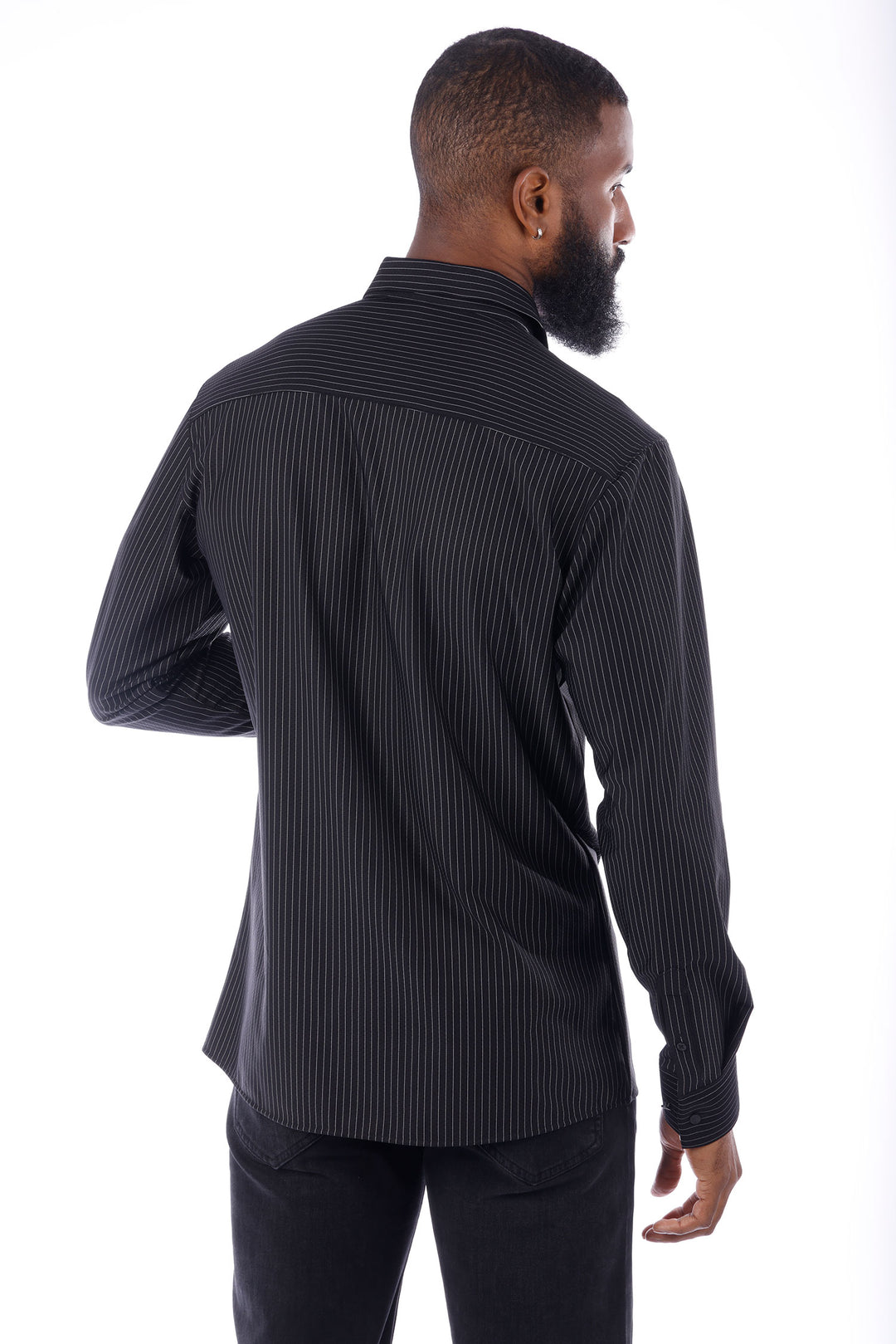 Barabas Men's Striped Stretchable Button Down Long Sleeve Shirts 4B62 Black