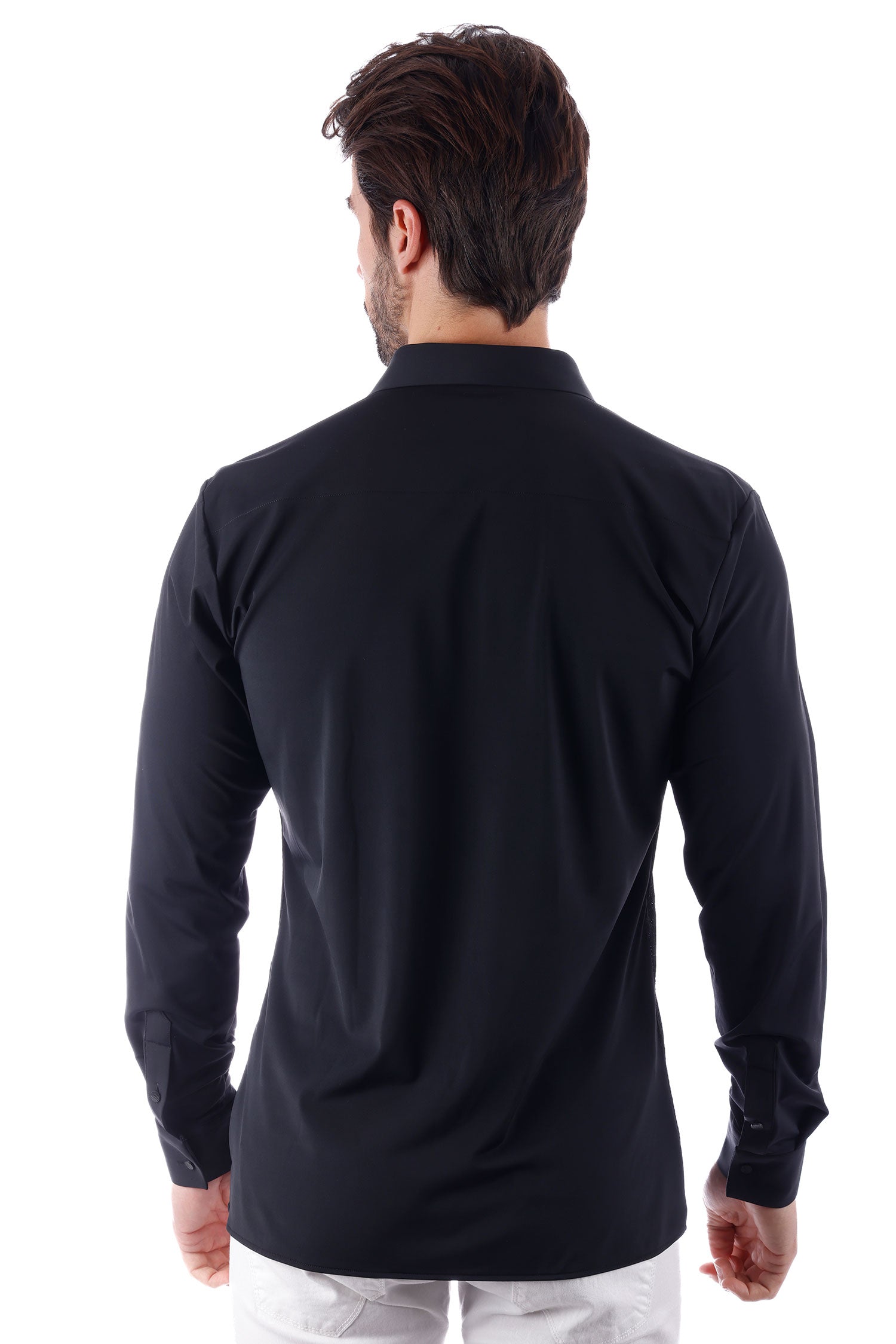 Barabas Men's See-Through Breathable Long Sleeve Shirts 4B68 Black